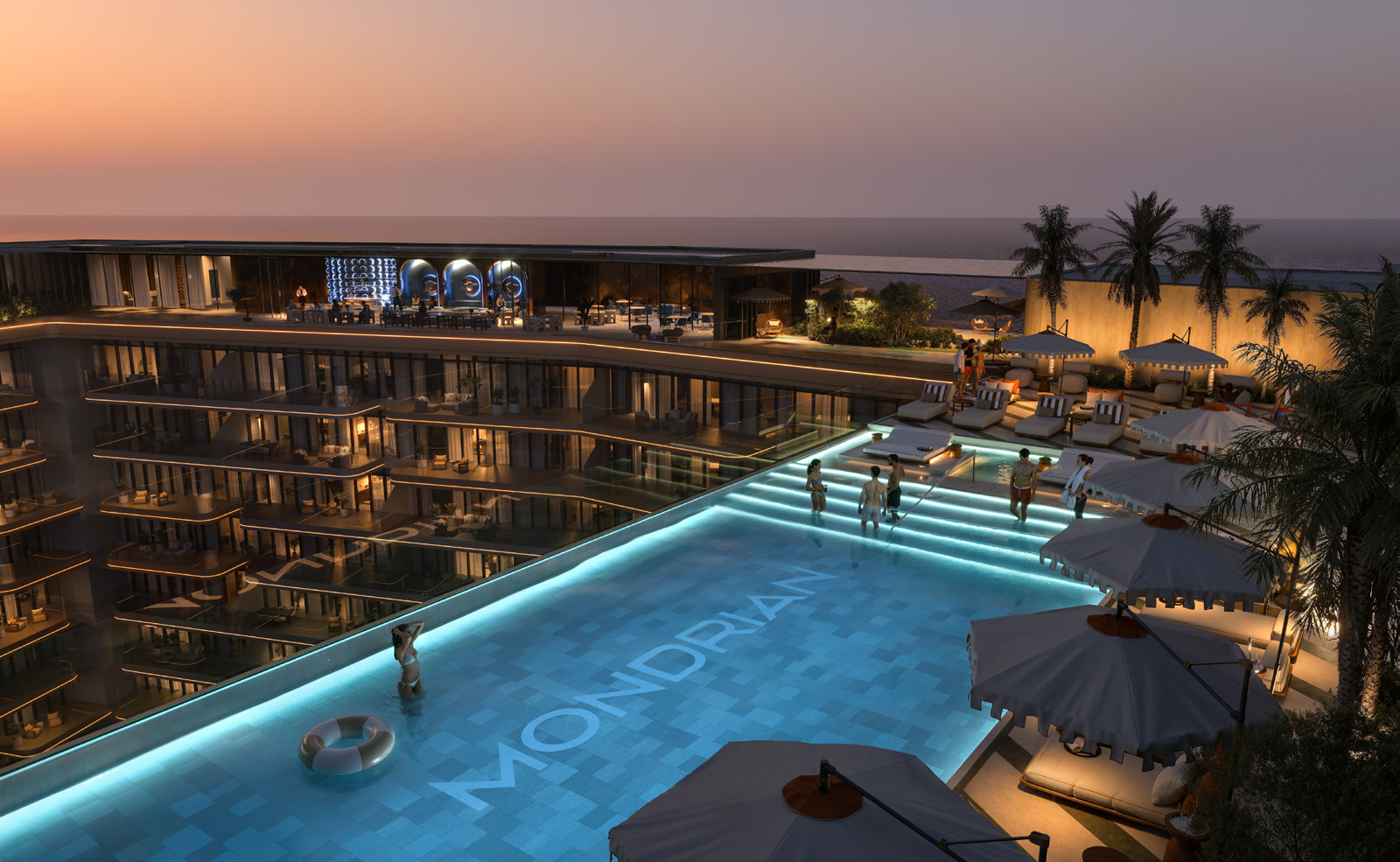 Mondrian infinity rooftop pool with panoramic sea views, luxury amenities and premium facilities